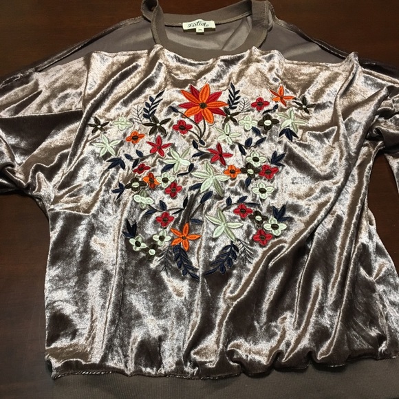 For Sale: cold shoulder velvet embroidered top - Picture 7 of 7